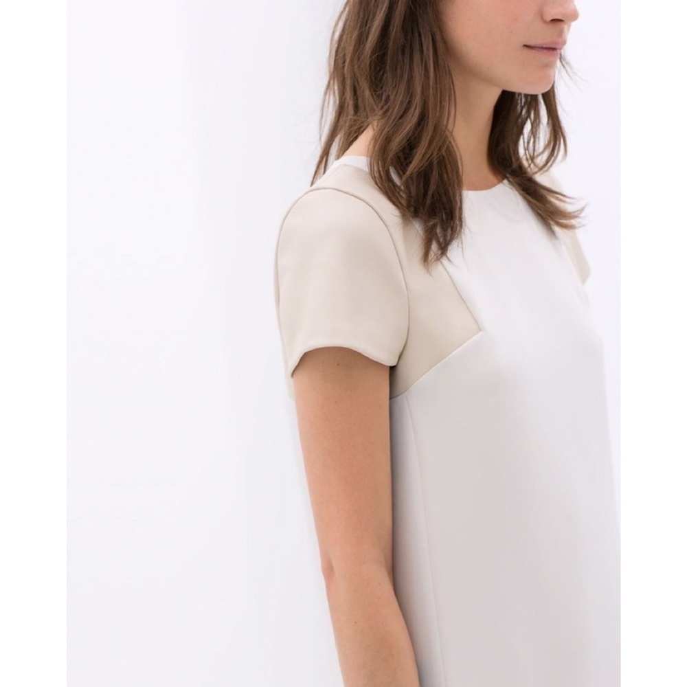 SOLD Zara leather sleeve white dress